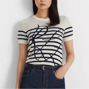 Ralph Lauren Women's Logo Striped Short-Sleeve Sweater